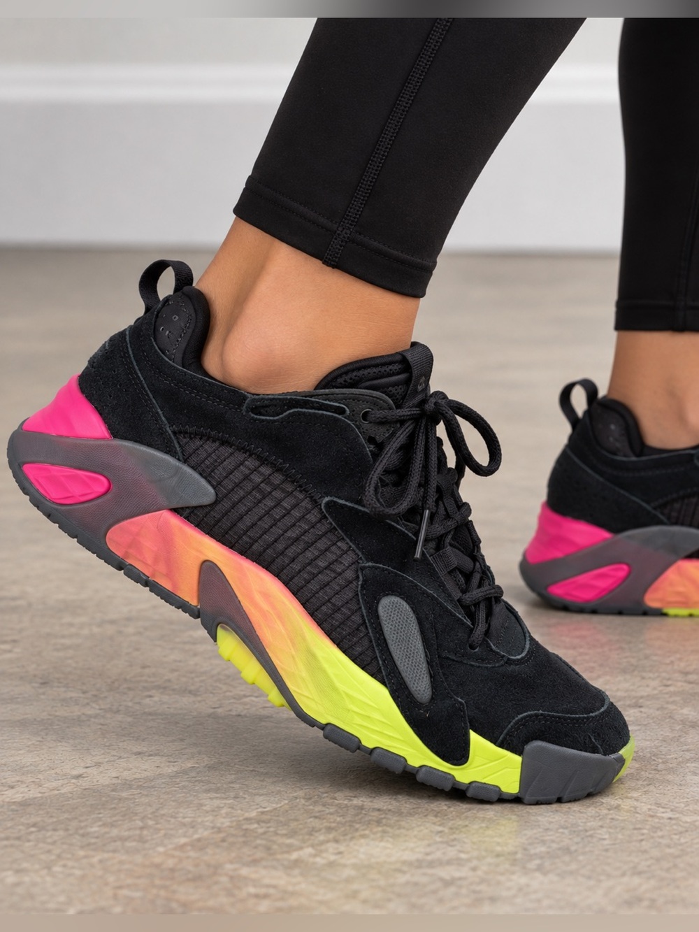 Adidas Black Suede Neon Chunky Shoes Sporty Dopamine M 8/ W 7/7.5